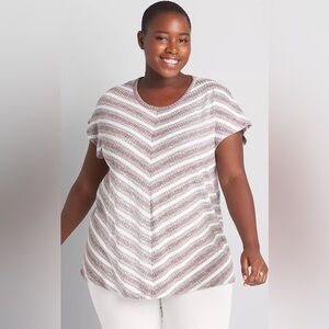Lane Bryant|Knit Dolman Sleeve chevron stripe top, Neutral dusty rose•Size 26/28